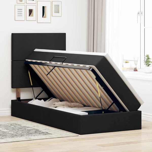 vidaXL Storage Bed with LED Black 90 x 200 cm Polyester