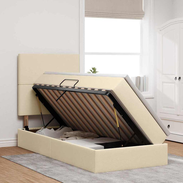 vidaXL Cream 90 x 200 cm Polyester LED Bed with Storage