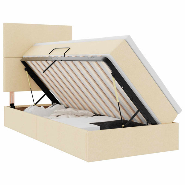 vidaXL Cream 90 x 200 cm Polyester LED Bed with Storage