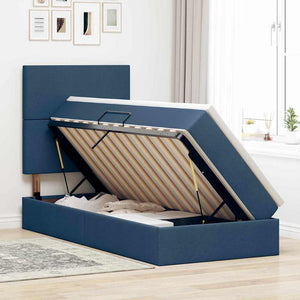 vidaXL Bed with Storage and LED with Blue LED 90 x 200 cm Polyester