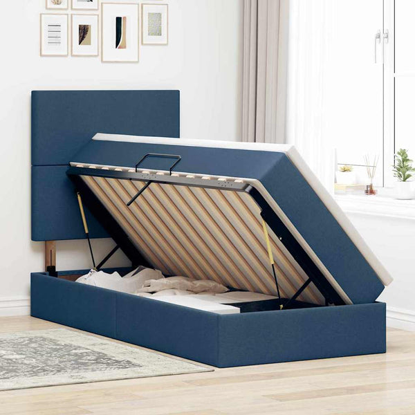 vidaXL Bed with Storage and LED with Blue LED 90 x 200 cm Polyester