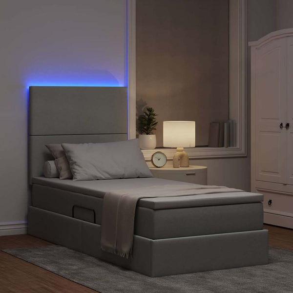 vidaXL Storage Bed with LED Light Grey 100 x 200 cm Polyester