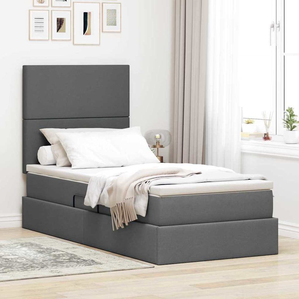 vidaXL Bed with Storage and LED Dark Grey 100 x 200 cm Polyester