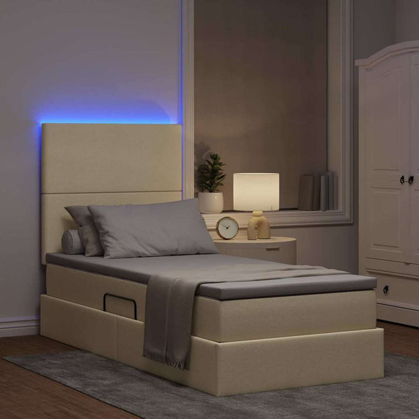 vidaXL Storage Bed with LED Cream 100 x 200 cm Polyester