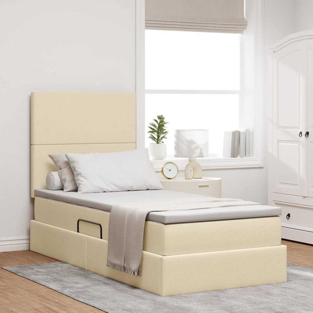vidaXL Storage Bed with LED Cream 100 x 200 cm Polyester