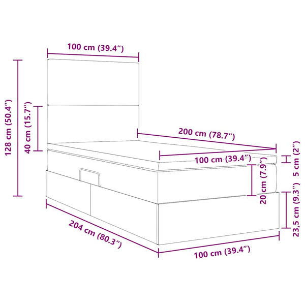 vidaXL Storage Bed with LED Cream 100 x 200 cm Polyester