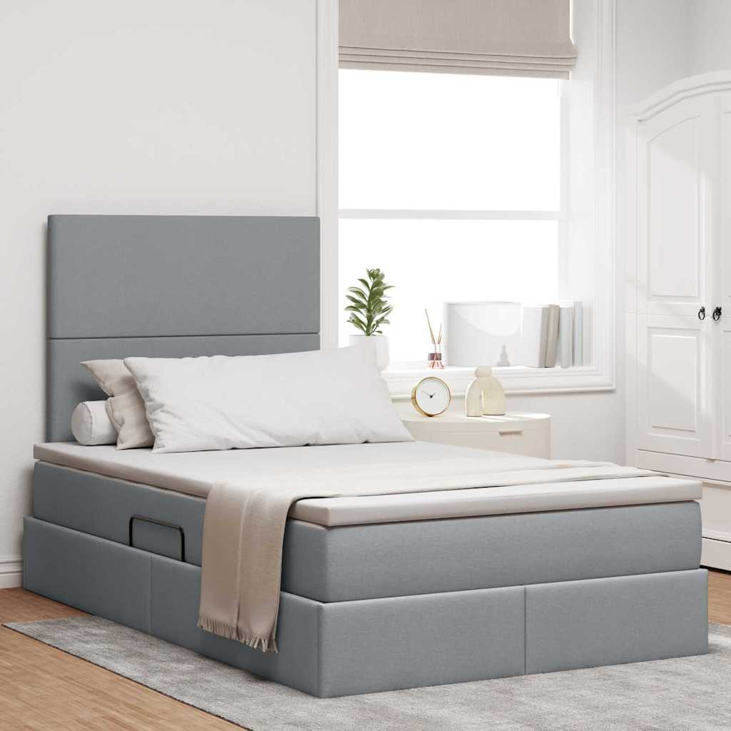 vidaXL Bed with Storage and LED Light Grey 120 x 190 cm Polyester
