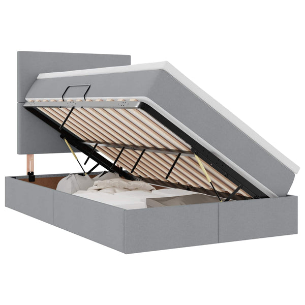 vidaXL Bed with Storage and LED Light Grey 120 x 190 cm Polyester