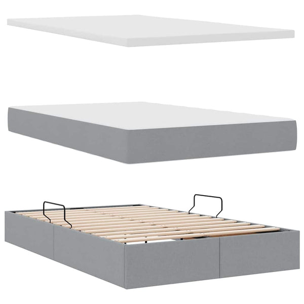 vidaXL Bed with Storage and LED Light Grey 120 x 190 cm Polyester