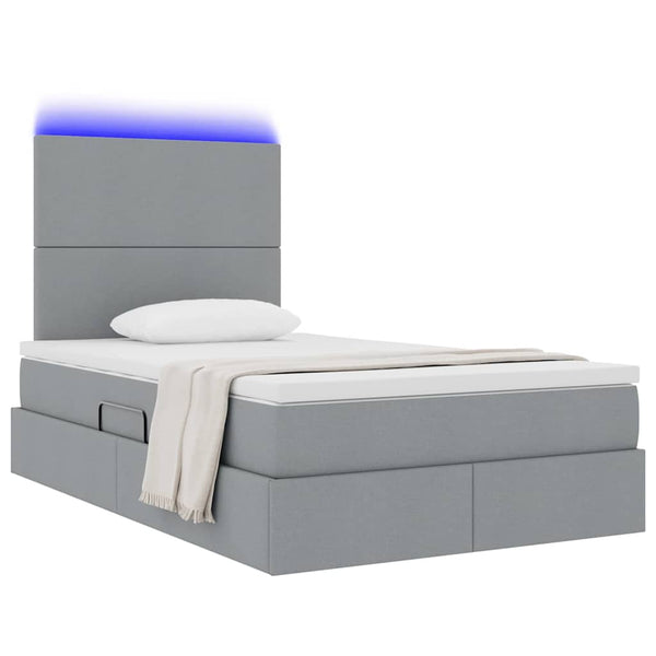 vidaXL Bed with Storage and LED Light Grey 120 x 190 cm Polyester
