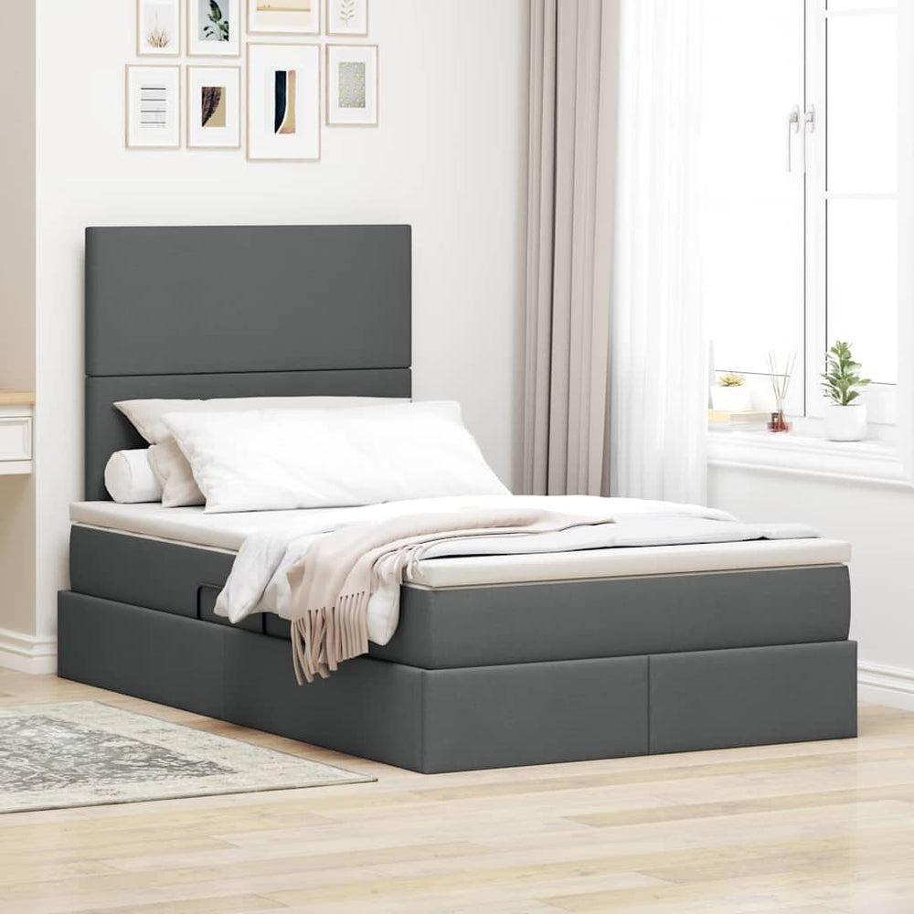 vidaXL Bed with Storage and LED Dark Grey 120 x 190 cm Polyester
