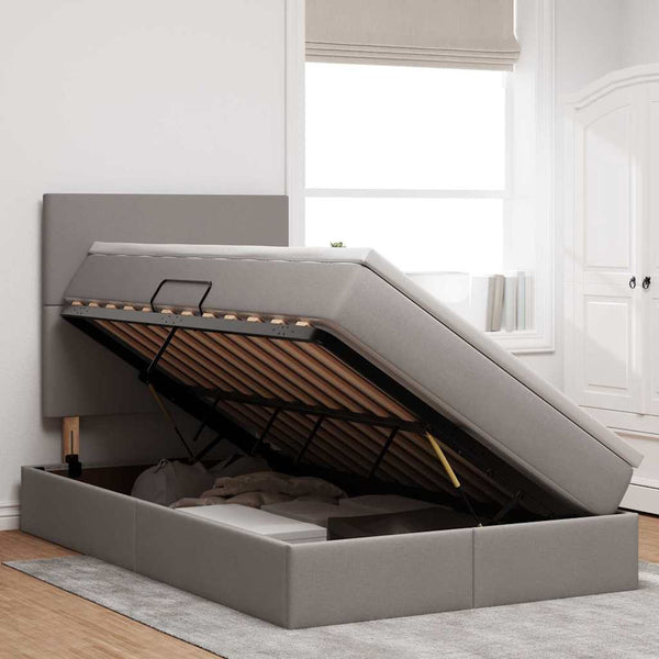vidaXL Storage Bed with LED Taupe 120 x 190 cm Polyester