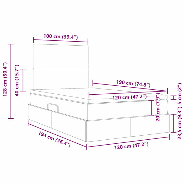 vidaXL Storage Bed with LED Taupe 120 x 190 cm Polyester
