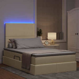 vidaXL Storage Bed with LED Cream 120 x 190 cm Polyester