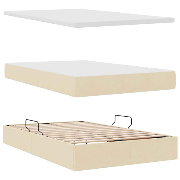 vidaXL Storage Bed with LED Cream 120 x 190 cm Polyester
