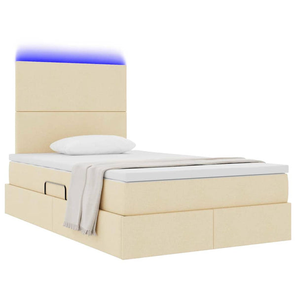 vidaXL Storage Bed with LED Cream 120 x 190 cm Polyester