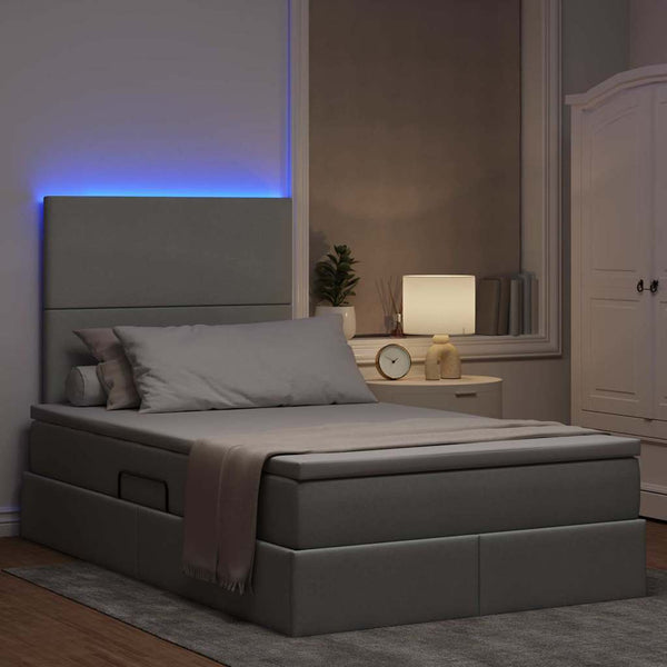 vidaXL Storage Bed with LED Light Grey 120 x 200 cm Polyester
