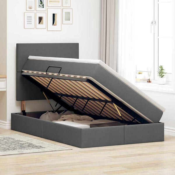 vidaXL Storage Bed with LED Light Dark Gray 120 x 200 cm Polyester