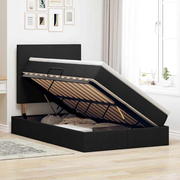 vidaXL Storage Bed with LED Black 120 x 200 cm Polyester