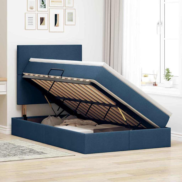 vidaXL Storage Bed with LED and Blue LED 120 x 200 cm Polyester
