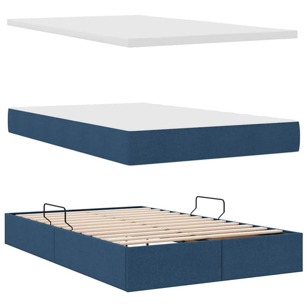 vidaXL Storage Bed with LED and Blue LED 120 x 200 cm Polyester