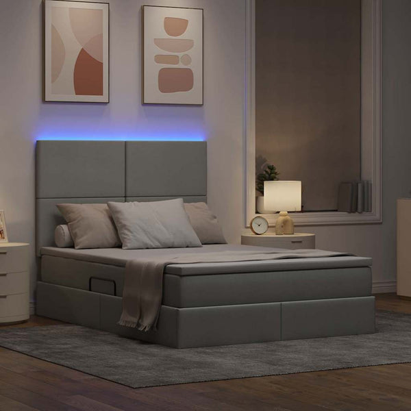 vidaXL Storage Bed with LED Light Grey 140 x 190 cm Polyester