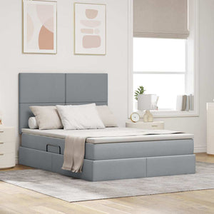 vidaXL Storage Bed with LED Light Grey 140 x 190 cm Polyester