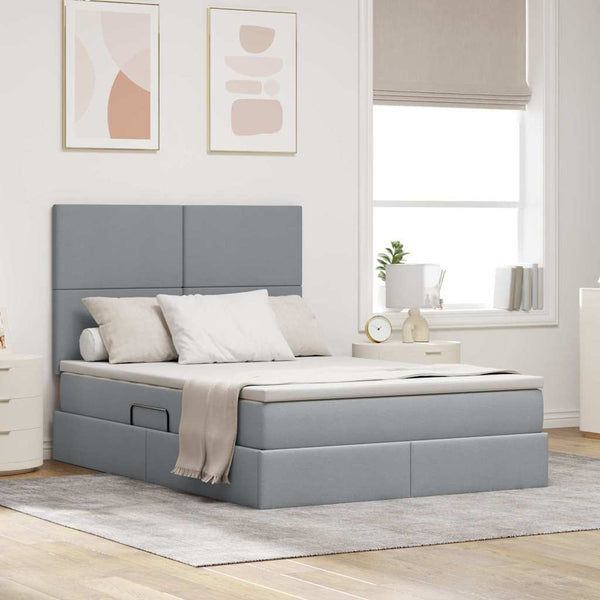 vidaXL Storage Bed with LED Light Grey 140 x 190 cm Polyester