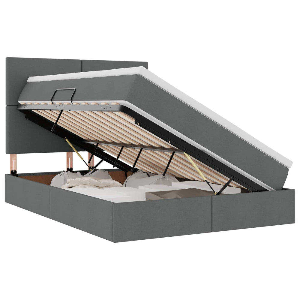 vidaXL Storage Bed with LED Dark Grey 140 x 190 cm Polyester