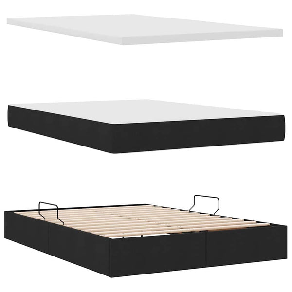 vidaXL Storage Bed with LED Black 140 x 190 cm Polyester