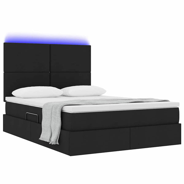 vidaXL Storage Bed with LED Black 140 x 190 cm Polyester