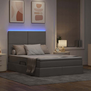 vidaXL LED Bed with Storage Taupe 140 x 190 cm Polyester