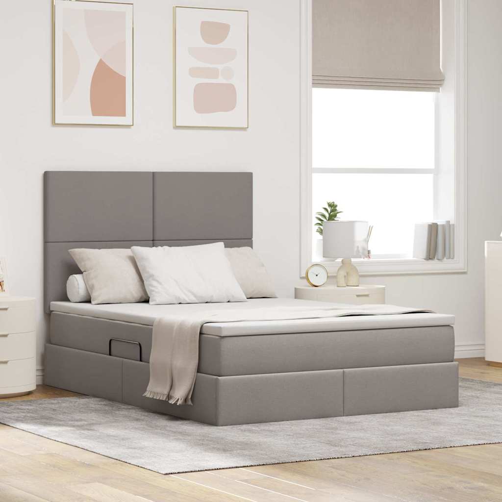 vidaXL LED Bed with Storage Taupe 140 x 190 cm Polyester