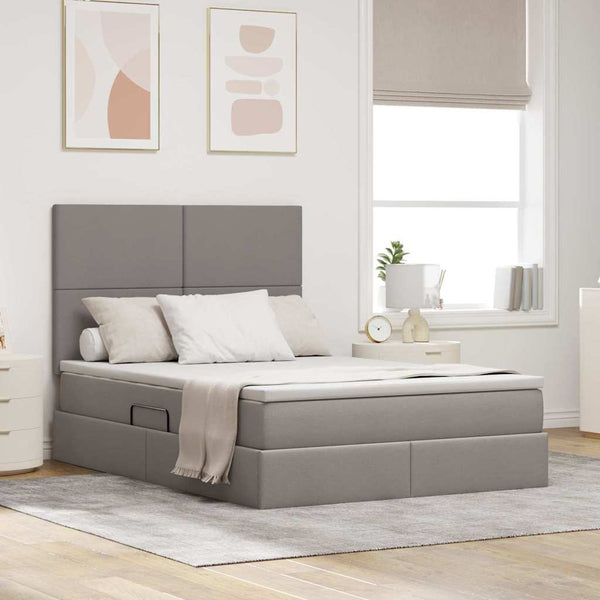 vidaXL LED Bed with Storage Taupe 140 x 190 cm Polyester