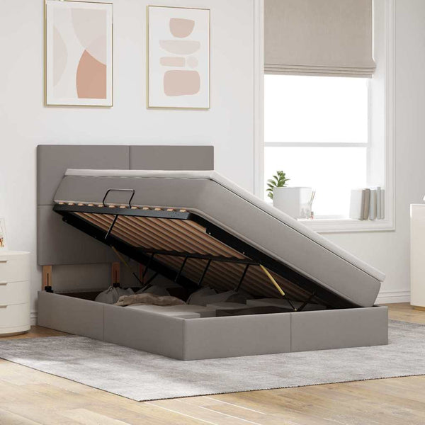 vidaXL LED Bed with Storage Taupe 140 x 190 cm Polyester
