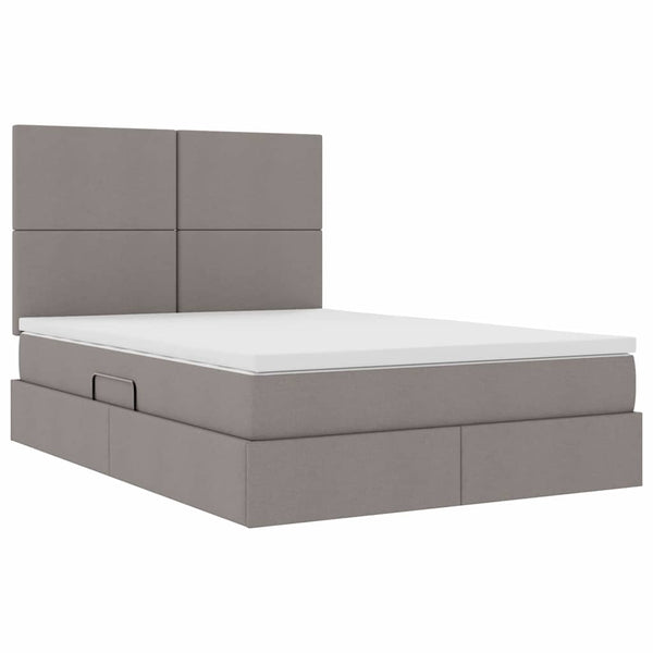vidaXL LED Bed with Storage Taupe 140 x 190 cm Polyester