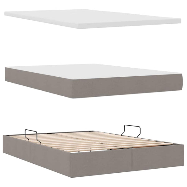 vidaXL LED Bed with Storage Taupe 140 x 190 cm Polyester