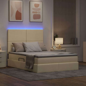 vidaXL LED Storage Bed with Cream LED 140 x 190 cm Polyester