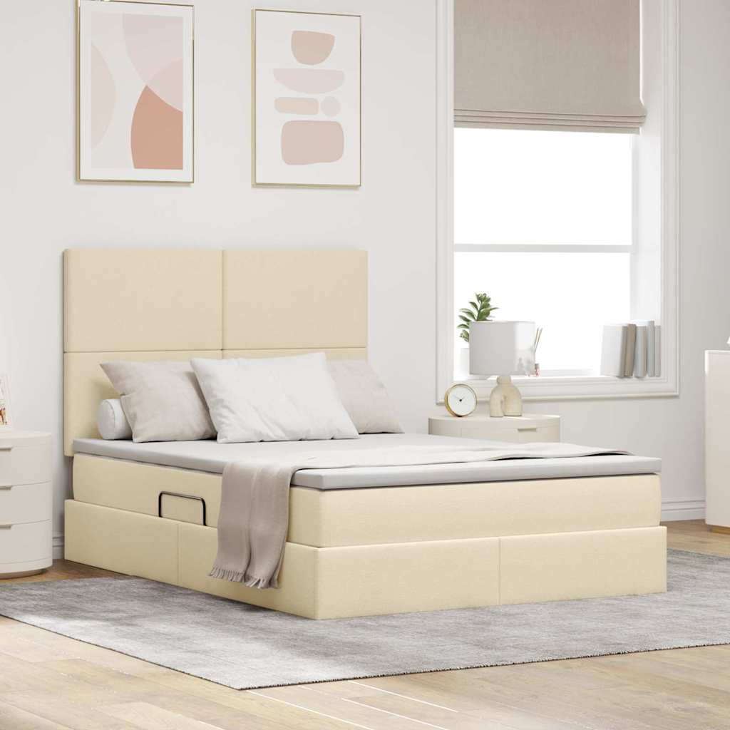 vidaXL LED Storage Bed with Cream LED 140 x 190 cm Polyester