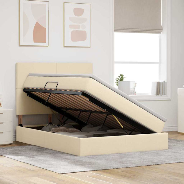 vidaXL LED Storage Bed with Cream LED 140 x 190 cm Polyester