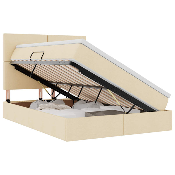 vidaXL LED Storage Bed with Cream LED 140 x 190 cm Polyester