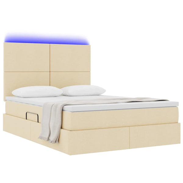 vidaXL LED Storage Bed with Cream LED 140 x 190 cm Polyester