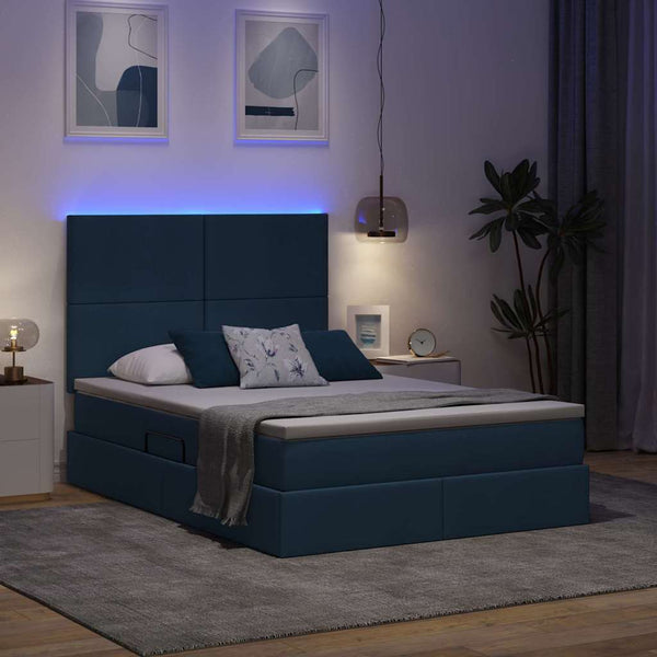 vidaXL Bed with Storage and LED with Blue LED 140 x 190 cm Polyester
