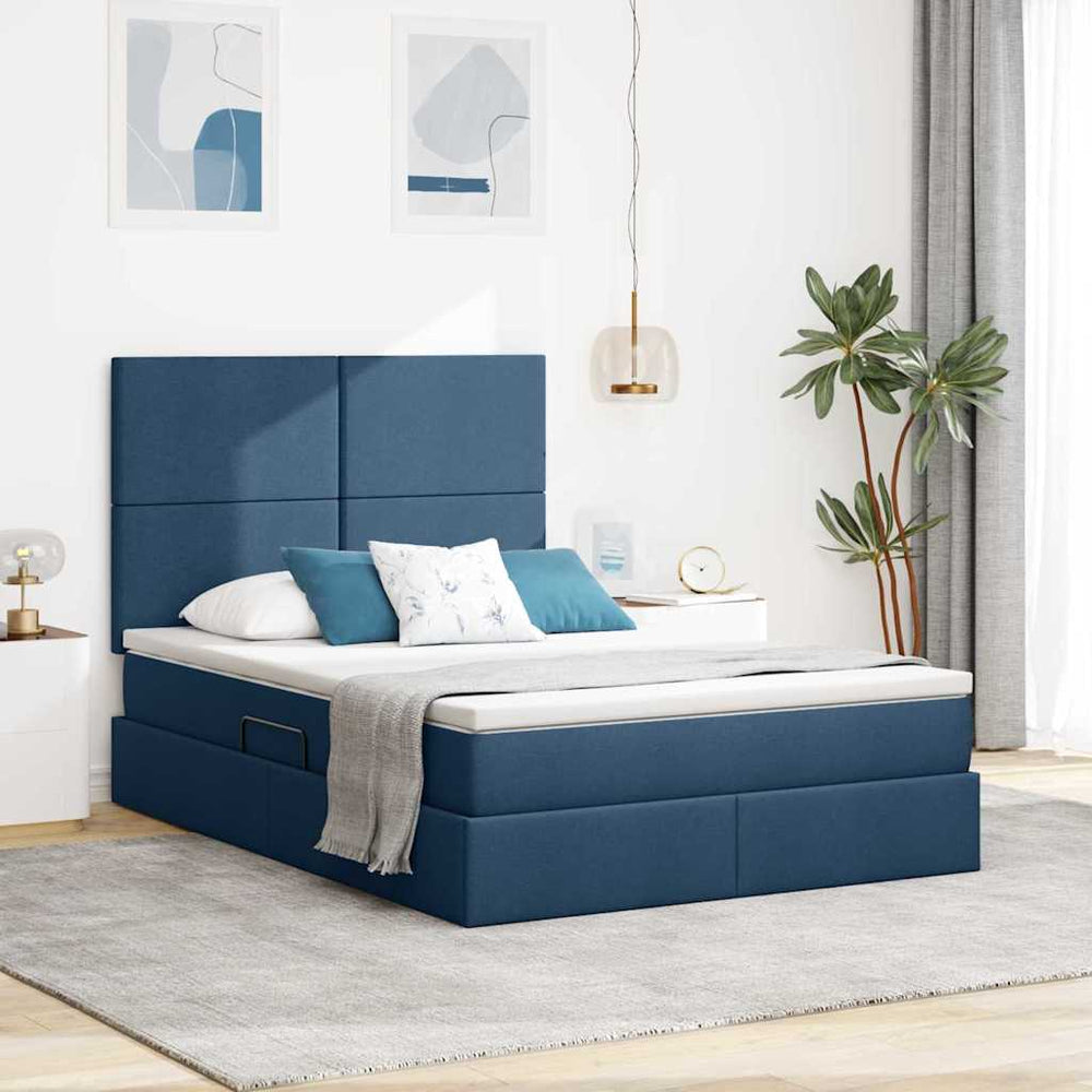 vidaXL Bed with Storage and LED with Blue LED 140 x 190 cm Polyester