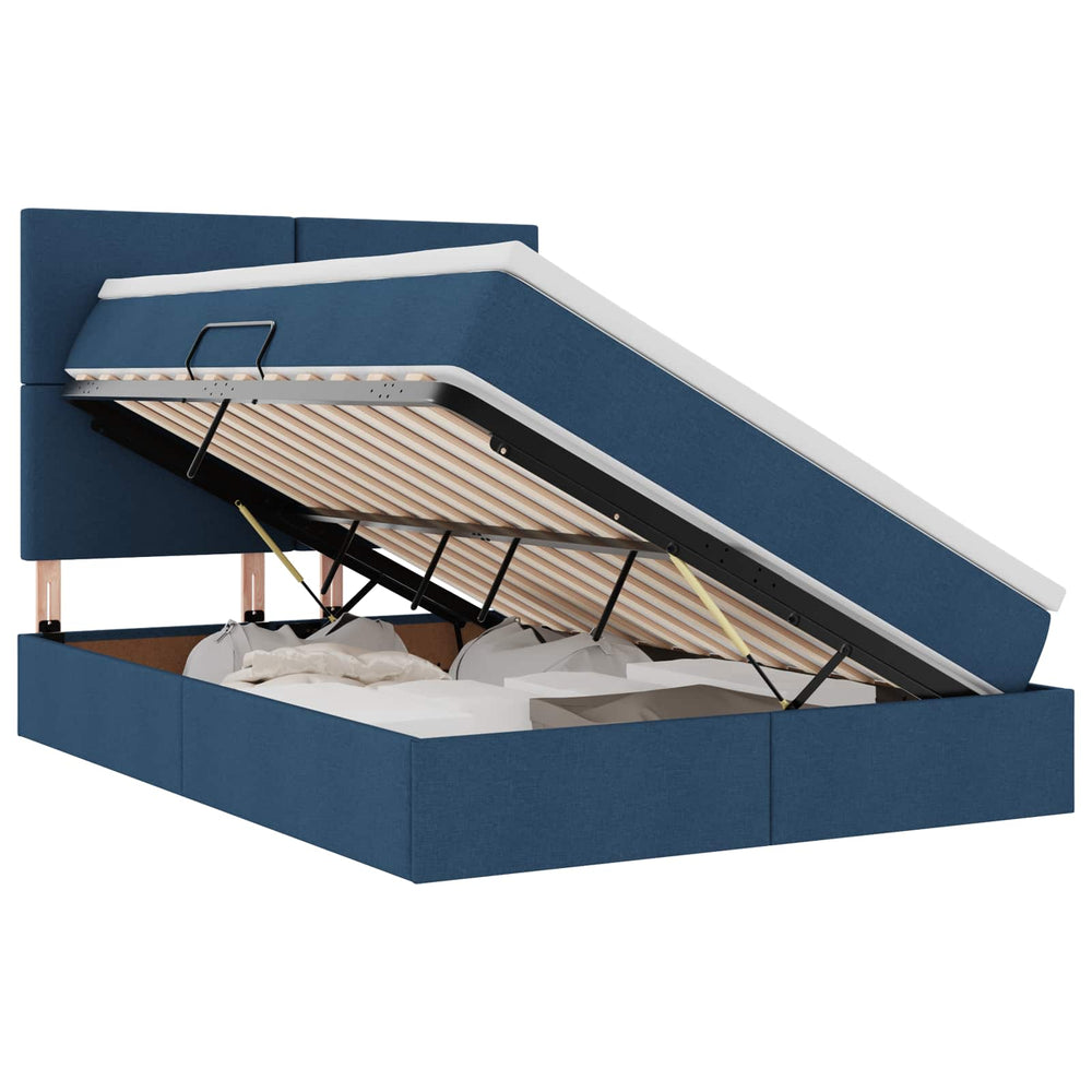 vidaXL Bed with Storage and LED with Blue LED 140 x 190 cm Polyester
