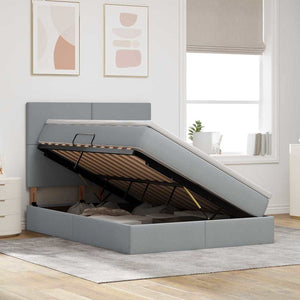 vidaXL Bed with Storage and LED Light Grey 140 x 200 cm Polyester