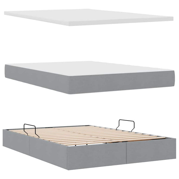 vidaXL Bed with Storage and LED Light Grey 140 x 200 cm Polyester