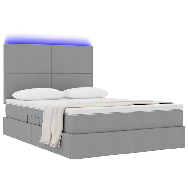 vidaXL Bed with Storage and LED Light Grey 140 x 200 cm Polyester