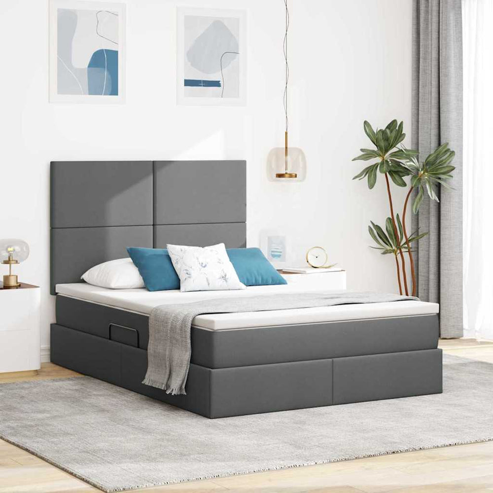 vidaXL Bed with Storage and LED Dark Grey 140 x 200 cm Polyester