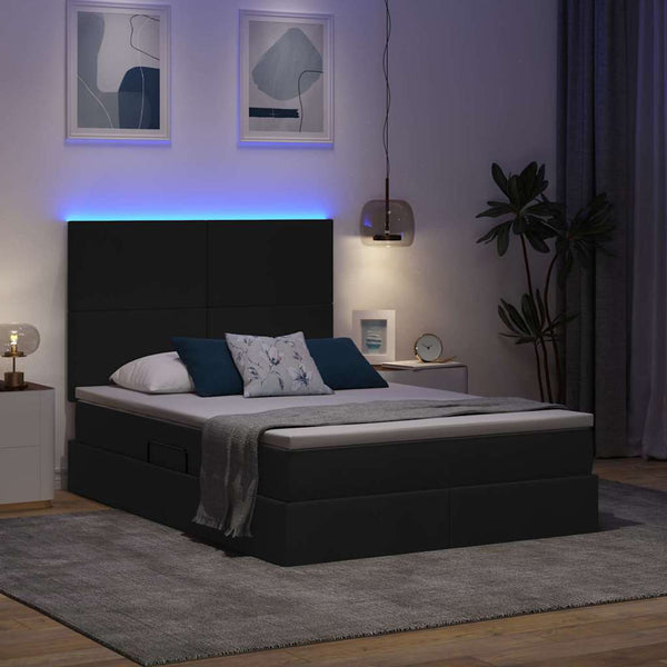 vidaXL Storage Bed with LED Black 140 x 200 cm Polyester